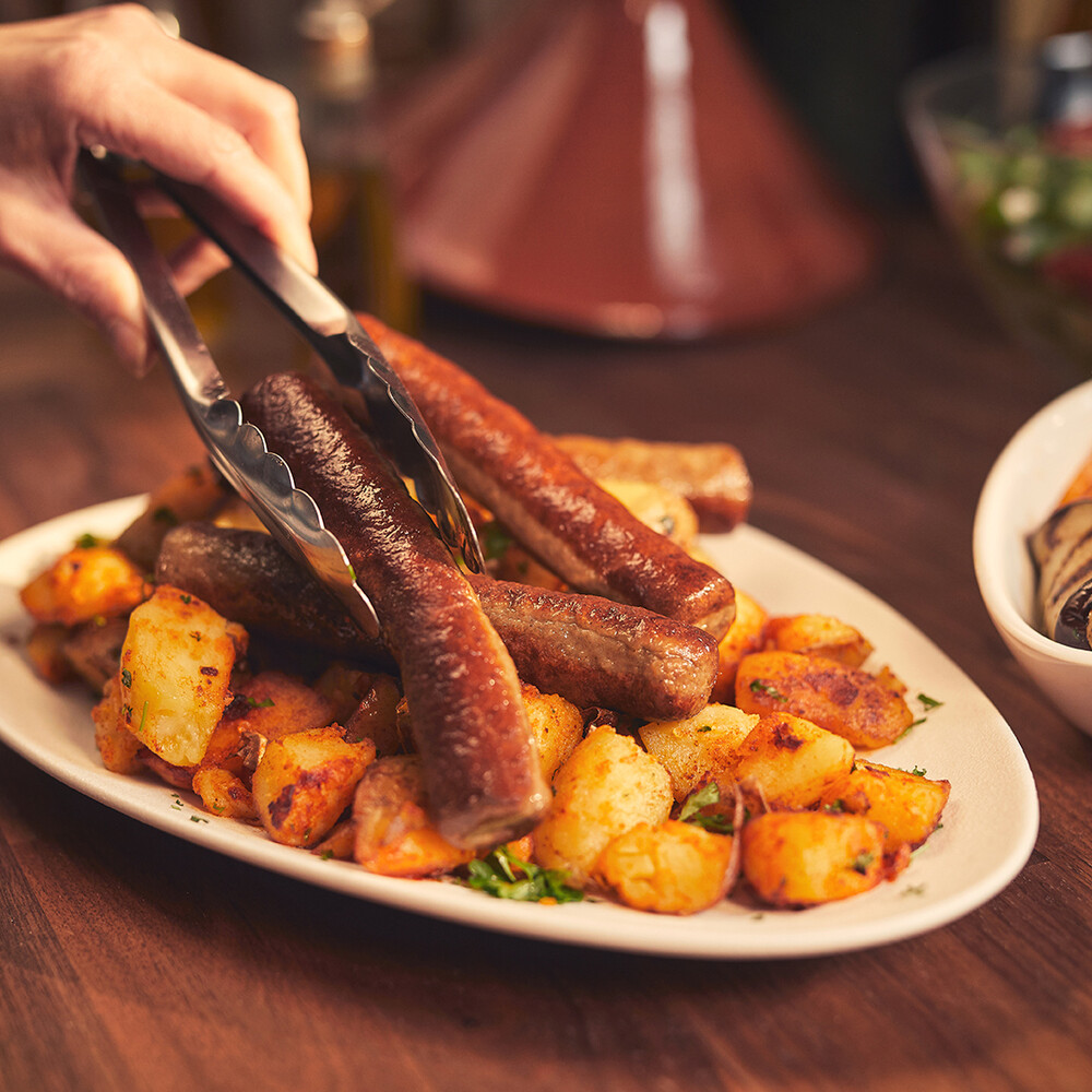 Frikandellen mit Bratkartoffeln und Grillgemüse